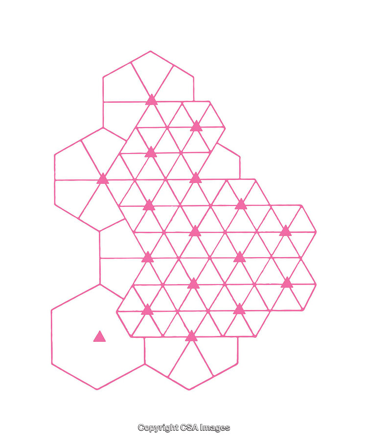 Geometric Diagram Featuring Pink Hexagons and Triangles on a White Background