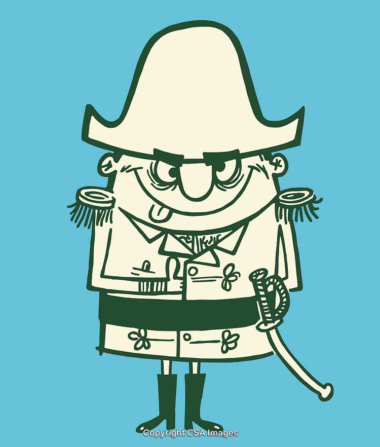 Humorous Cartoon Illustration of a Military Officer in Traditional Uniform