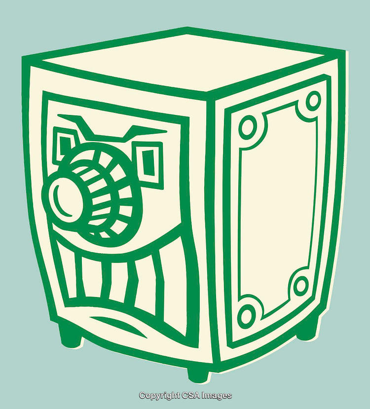 Vintage-Style Safe Illustration in Green and Cream Colors with Unique Design