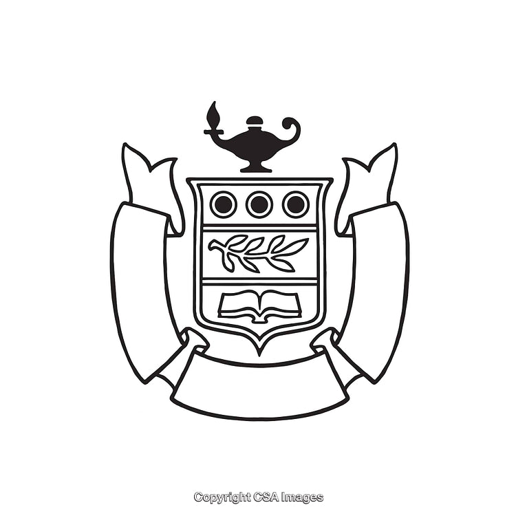 Black and White Line Art Design Depicting a Heraldic Crest Illustration