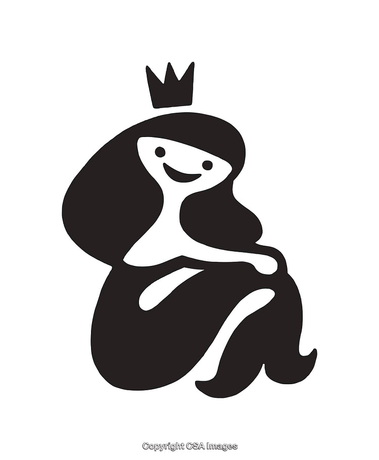 Black and White Minimalist Illustration of Crowned Figure