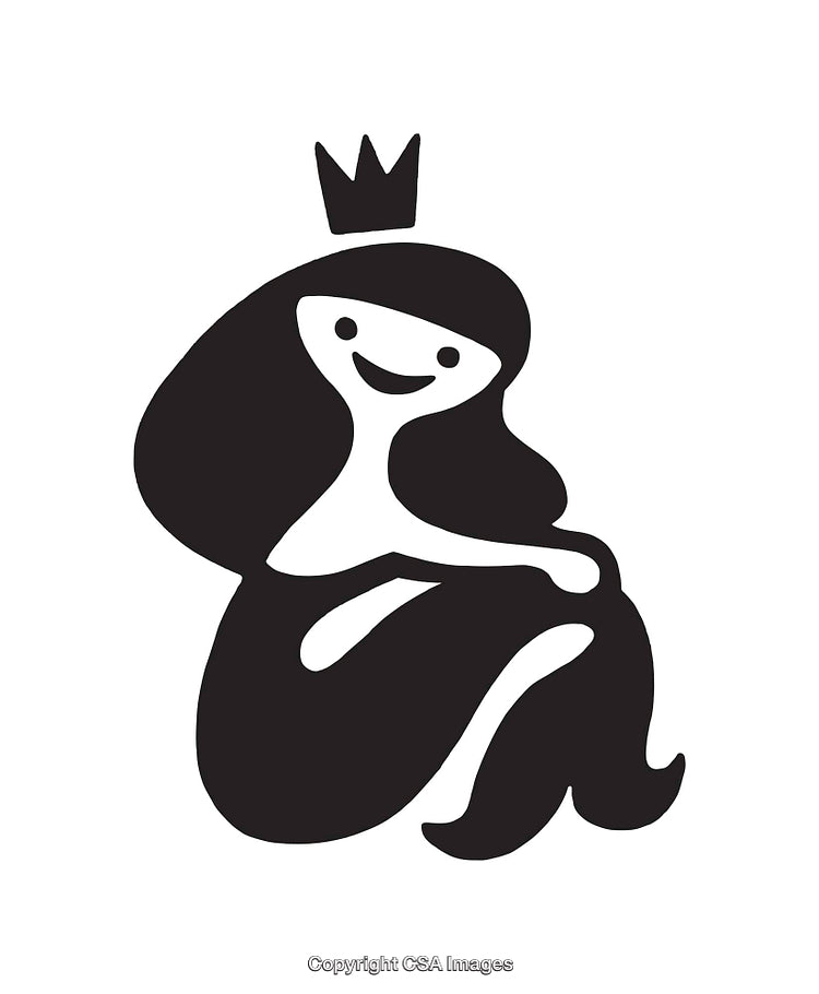 Black and White Minimalist Illustration of Crowned Figure