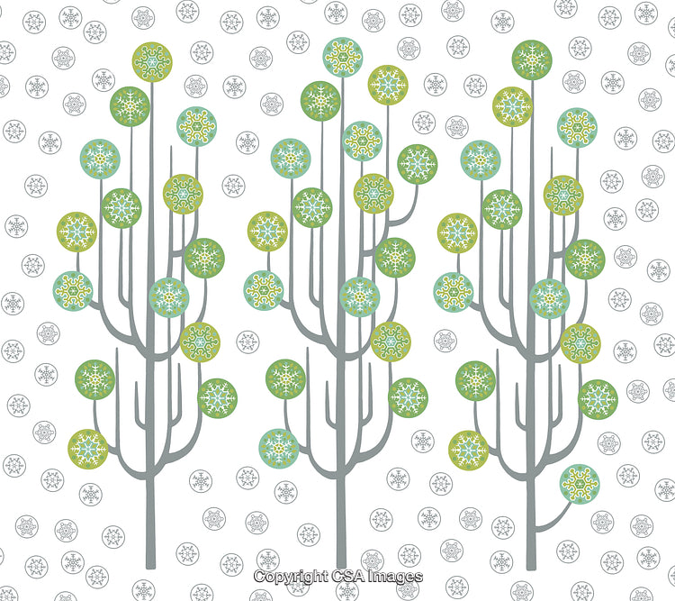 Abstract Winter Trees with Snowflake Decorations in Modern Style