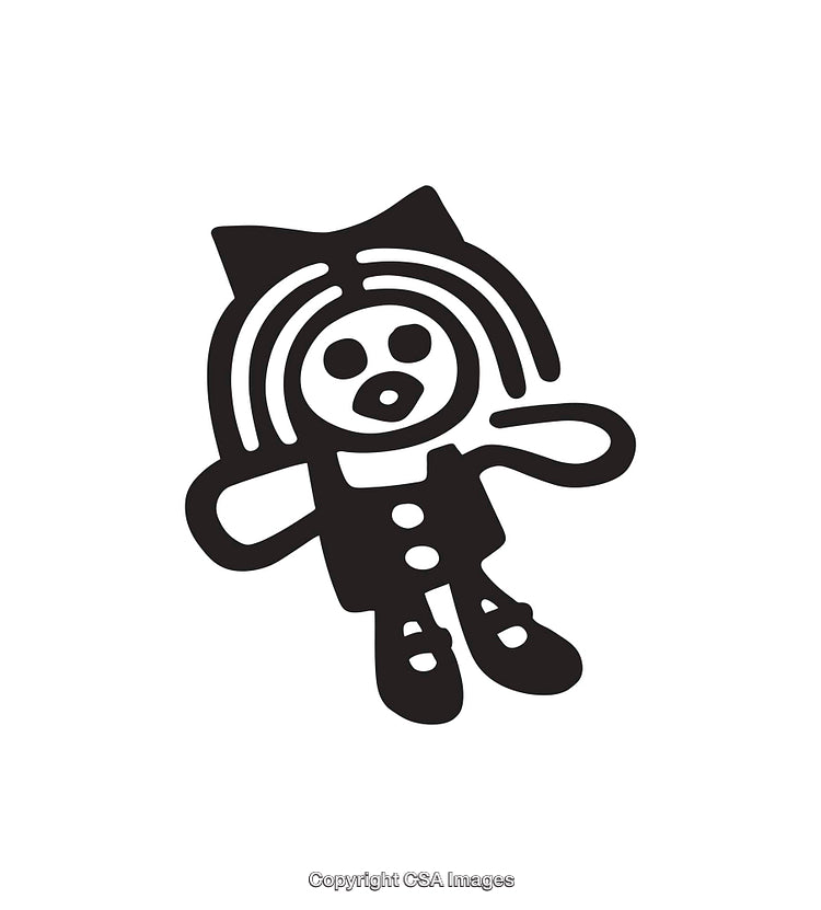 Black And White Line Art of a Stylized Cartoon Character Figure