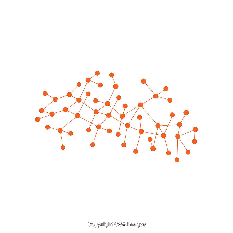 Abstract Network Design with Orange Nodes and Connecting Lines on White