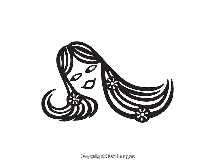 Stylized Black and White Line Art Illustration of a Woman's Portrait