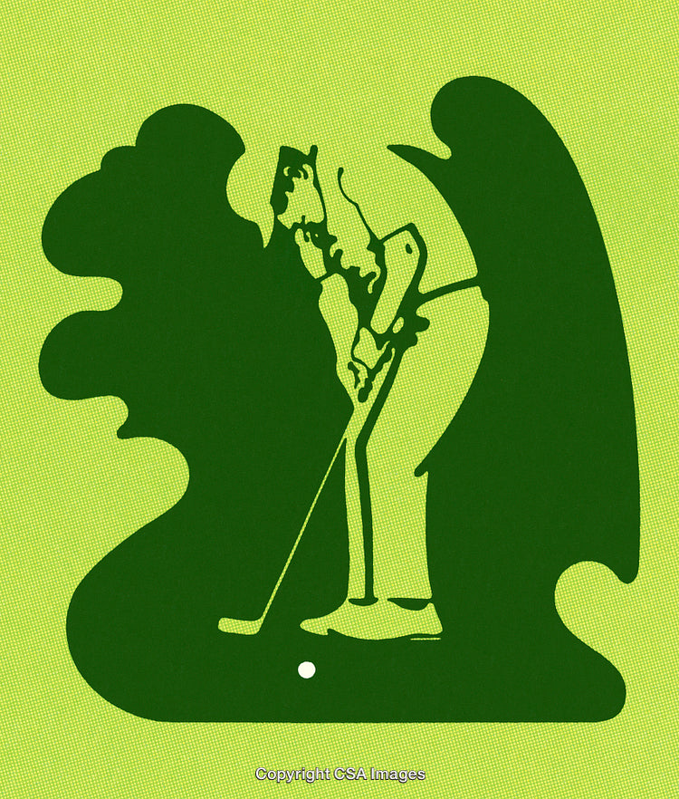 Silhouette of a Golfer Putting on a Decorative Green Background