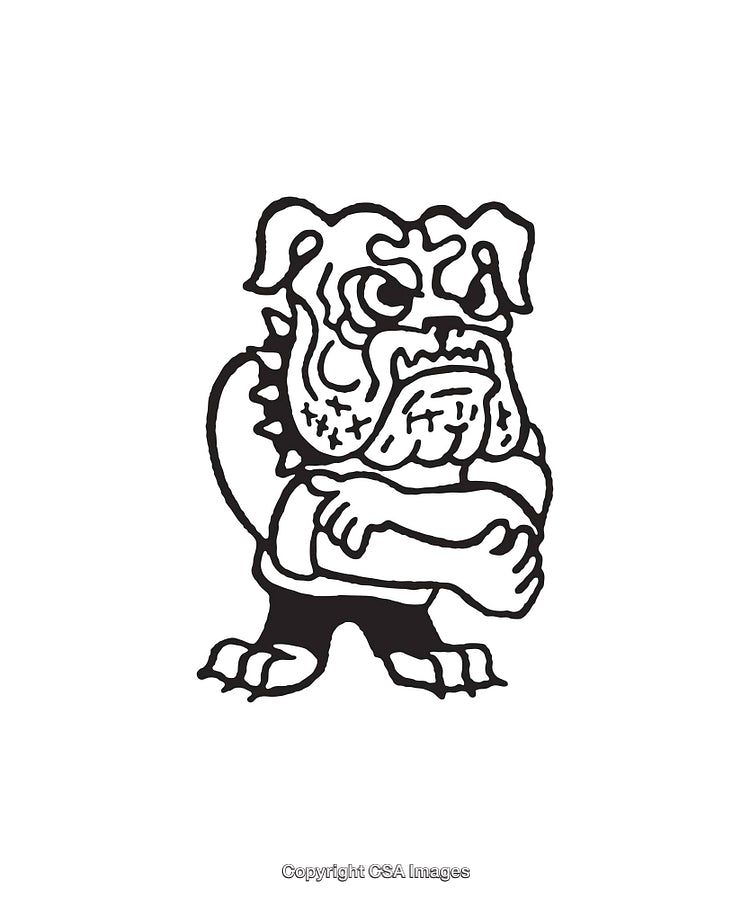 Black and White Line Art of a Tough Bulldog Character