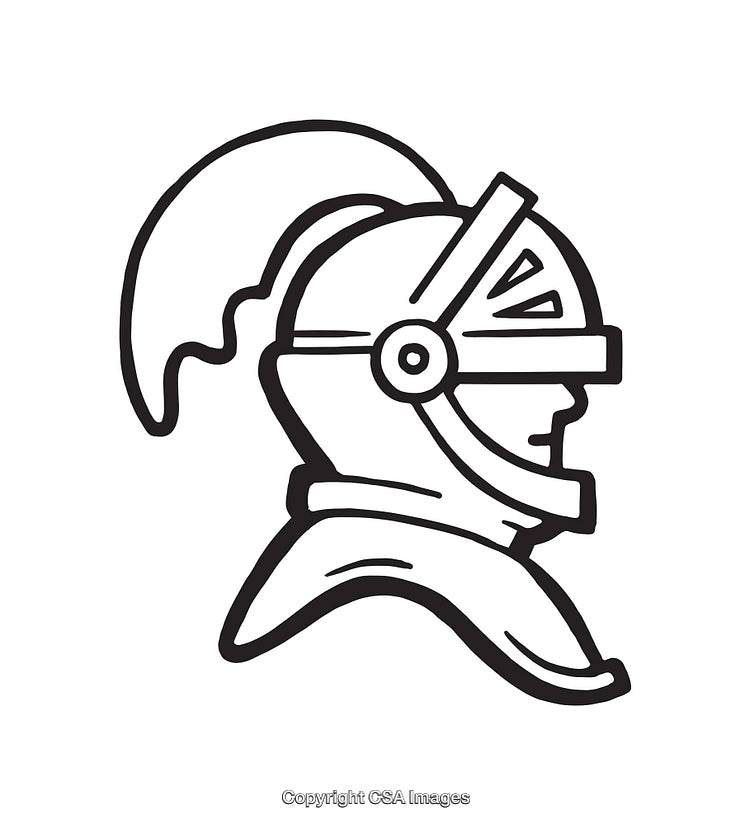 Elegant Black and White Knight Helmet Illustration with Line Art Style