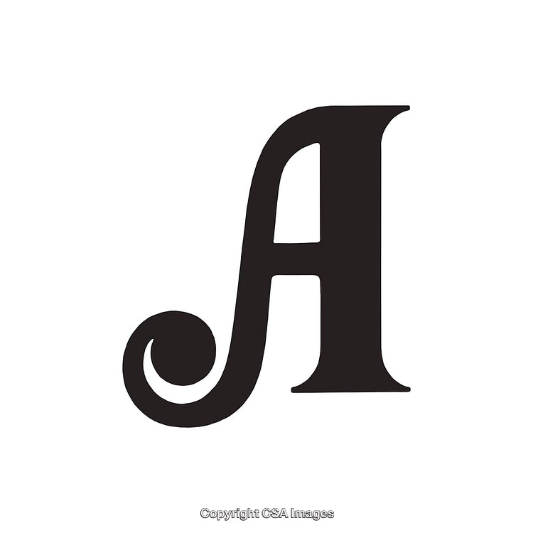 Artistic Black Letter A with Elegant Swirl Design on White Background