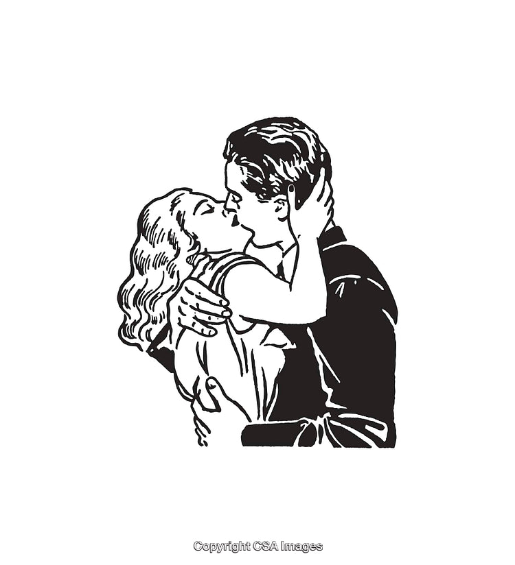 Black and White Line Art Illustration of a Romantic Couple Kissing