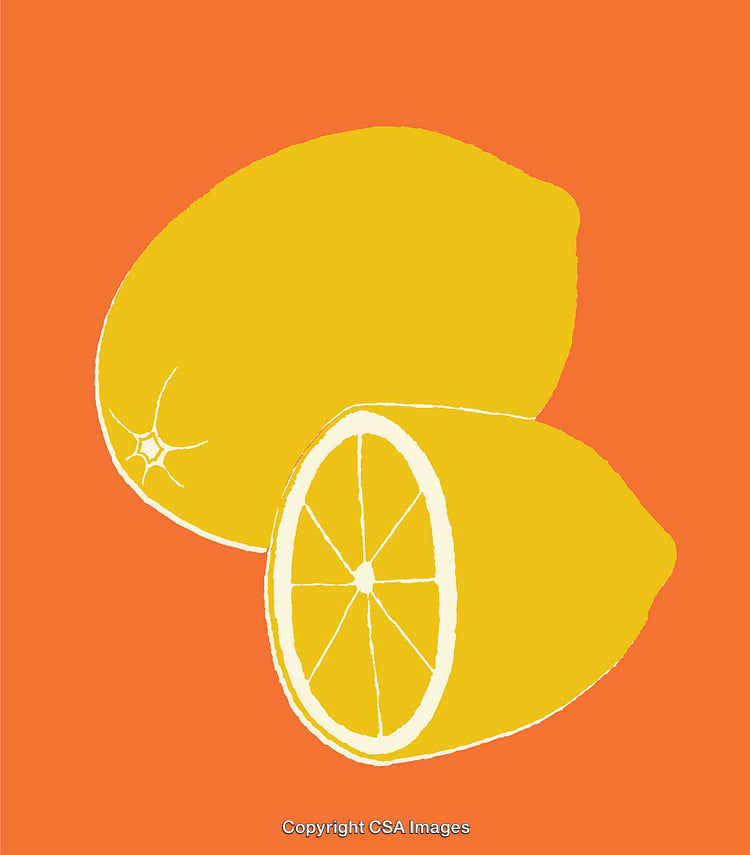 Bright Yellow Lemon Line Art on Vibrant Orange Background