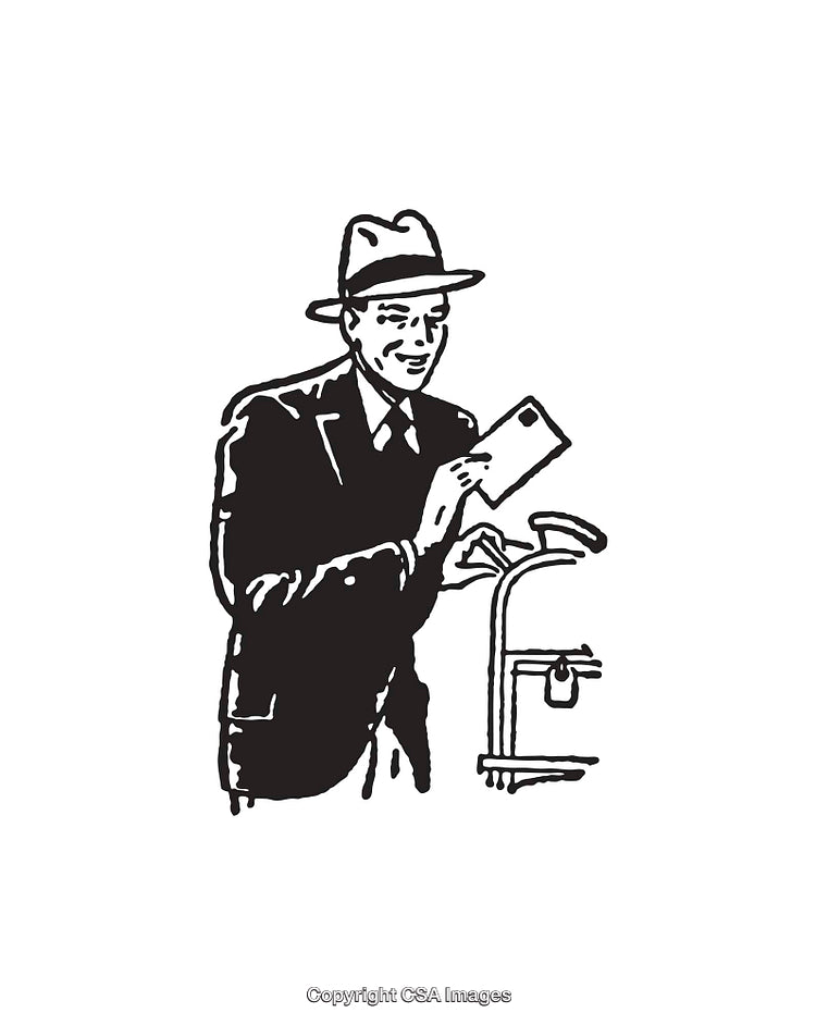 Classic Illustration of a Man Posting a Letter in Black and White
