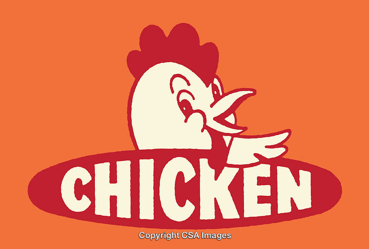 Bright Vintage Chicken Logo Design On an Orange Background