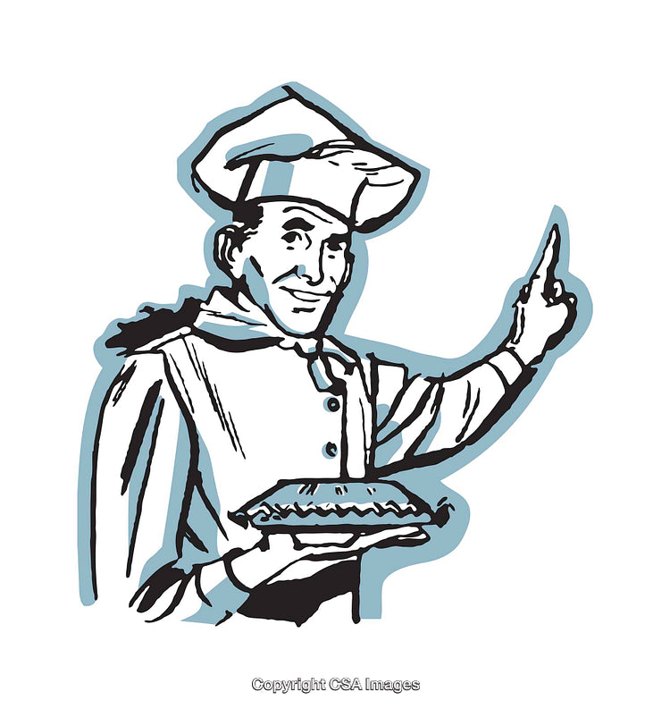 Cheerful Chef Holding a Freshly Baked Pie in an Illustrative Style