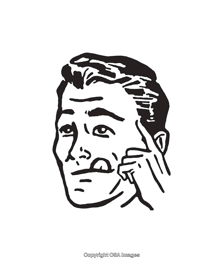Classic Black and White Line Art of a Thoughtful Expression