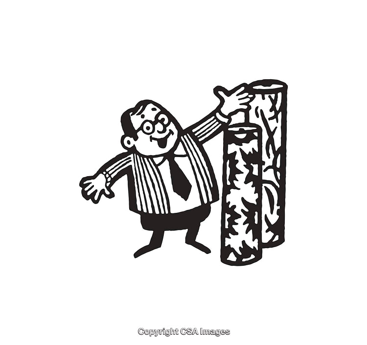 Illustration of a Cartoon Businessman With Rolled Decorative Materials