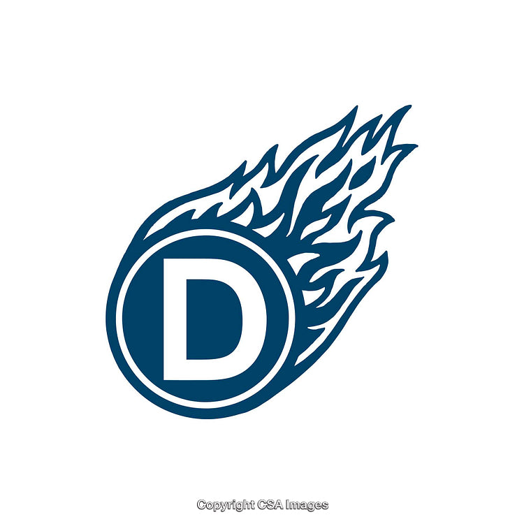 Dynamic Blue Letter D Inside a Flaming Circle Design