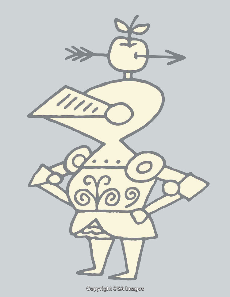 Whimsical Line Art Knight with Apple and Arrow Design