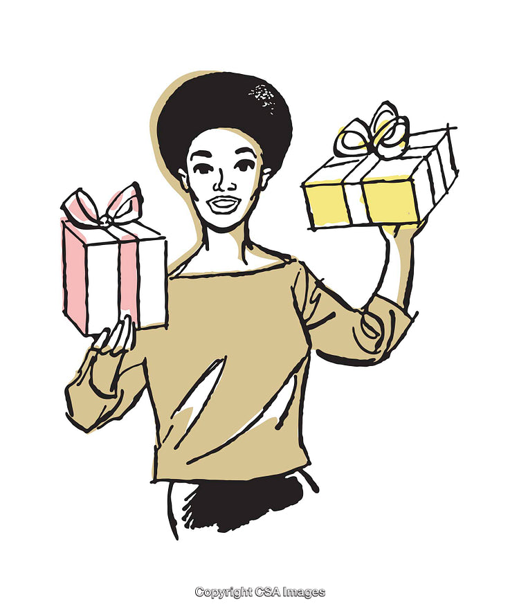 Woman Holding Wrapped Gift Boxes in Cheerful Illustrated Style