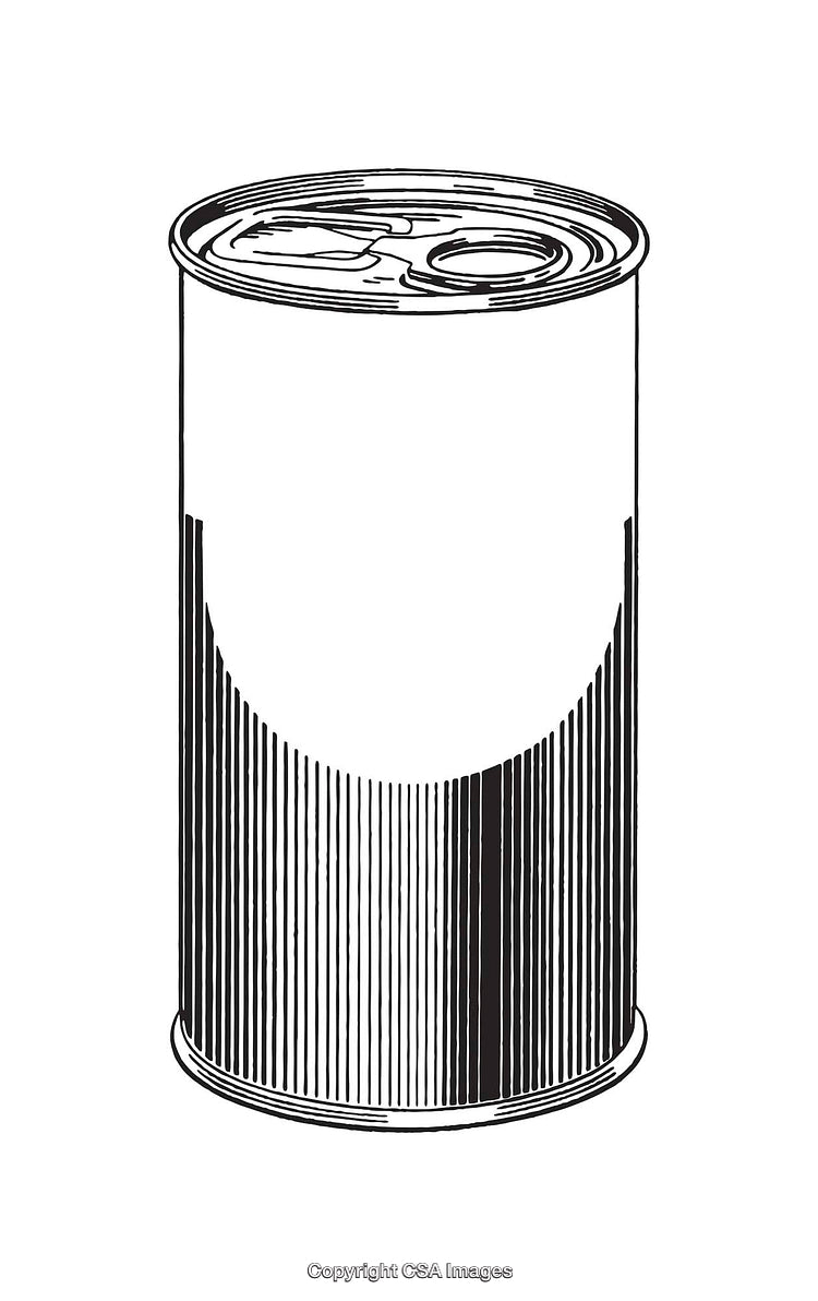 Black and White Line Art of a Generic Food Can Design