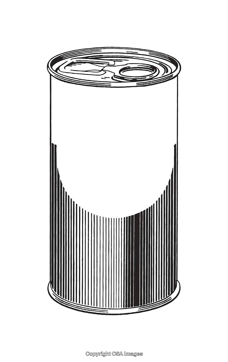 Black and White Line Art of a Generic Food Can Design