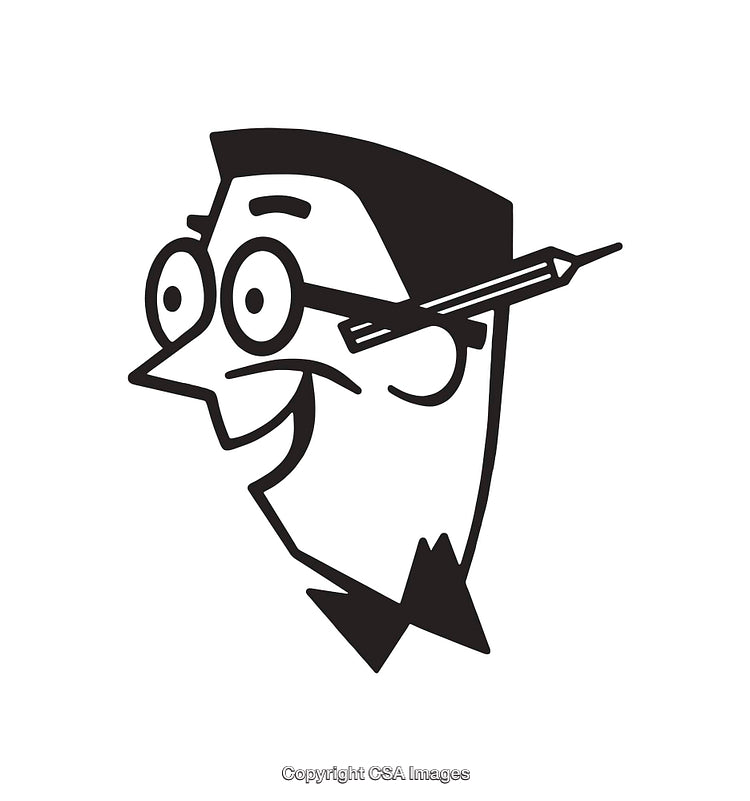 Black and White Retro Style Cartoon Portrait Pencil Drawing Illustration