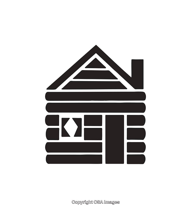 Black and White Icon of a Wooden Log Cabin Design