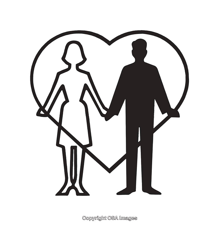 Black And White Line Art of a Couple Holding Hands Within a Heart