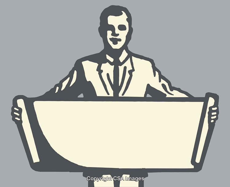 Stylized Illustration of a Man Holding a Blank Sign Poster