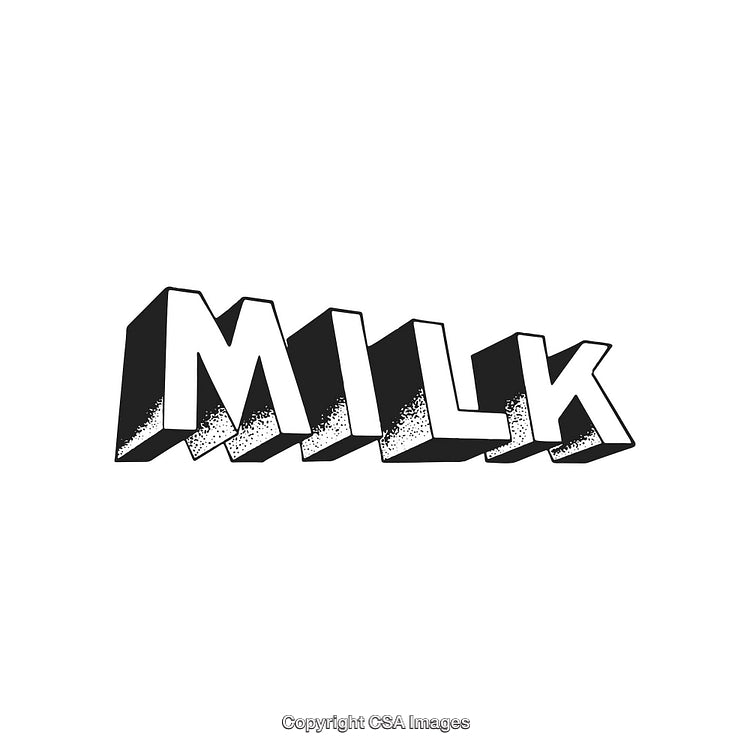 Bold 3D Text Displaying the Word 'MILK' in a Monochrome Design