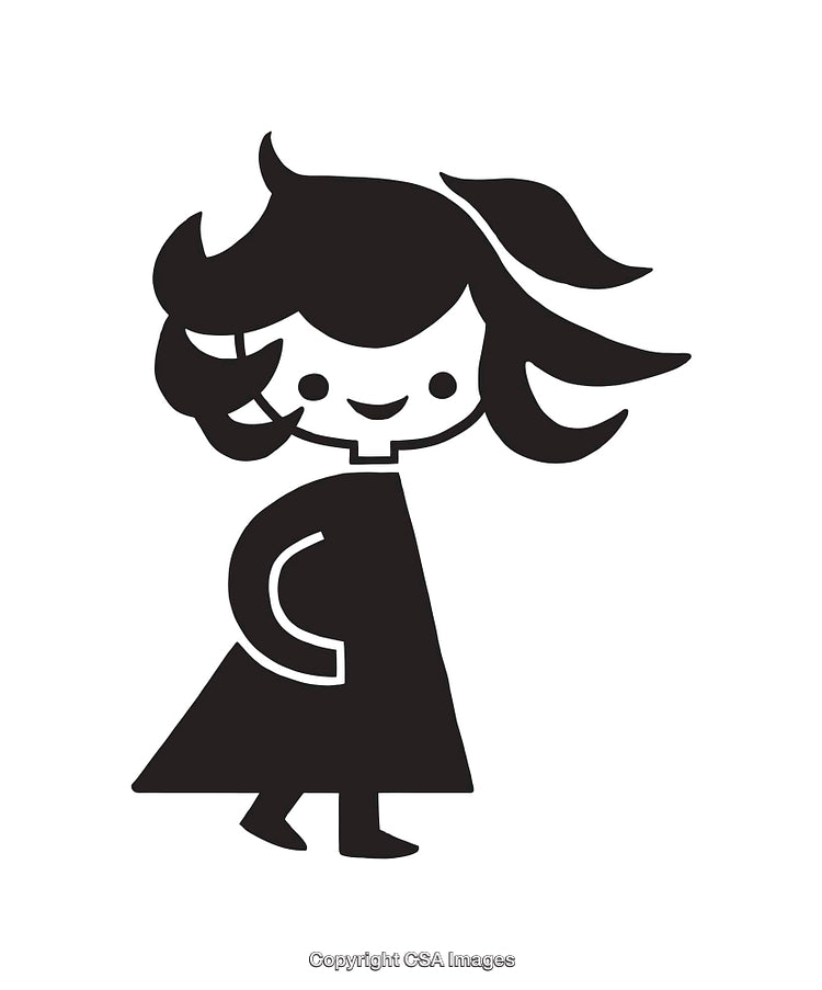 Playful Cartoon Character Illustration in Black and White Silhouette Style