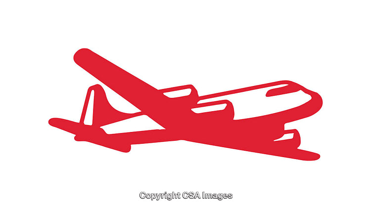 Red Airplane Silhouette Icon on a White Background