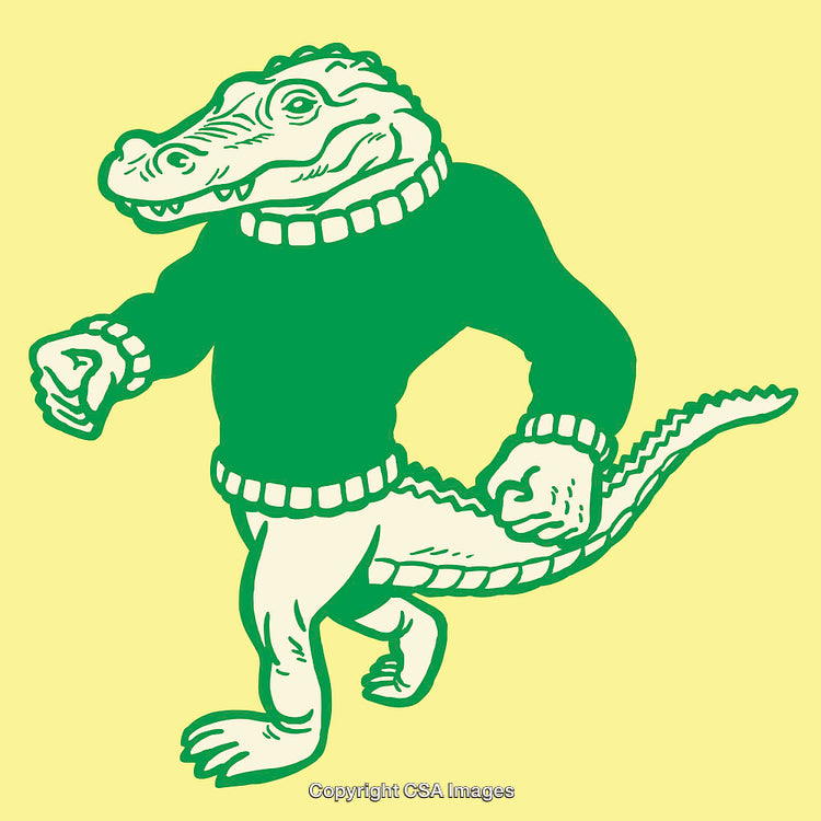 Stylish Cartoon Crocodile Wearing a Sweater on a Vibrant Yellow Background