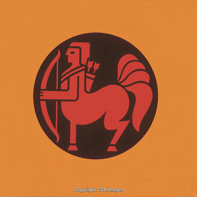 Stylized Illustration of Sagittarius Symbol in Red and Black