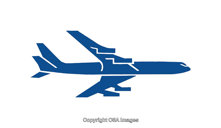Blue Silhouette Icon of an Airplane on a White Background