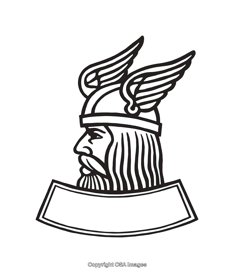Black And White Line Art of Viking Helmet with Winged Design