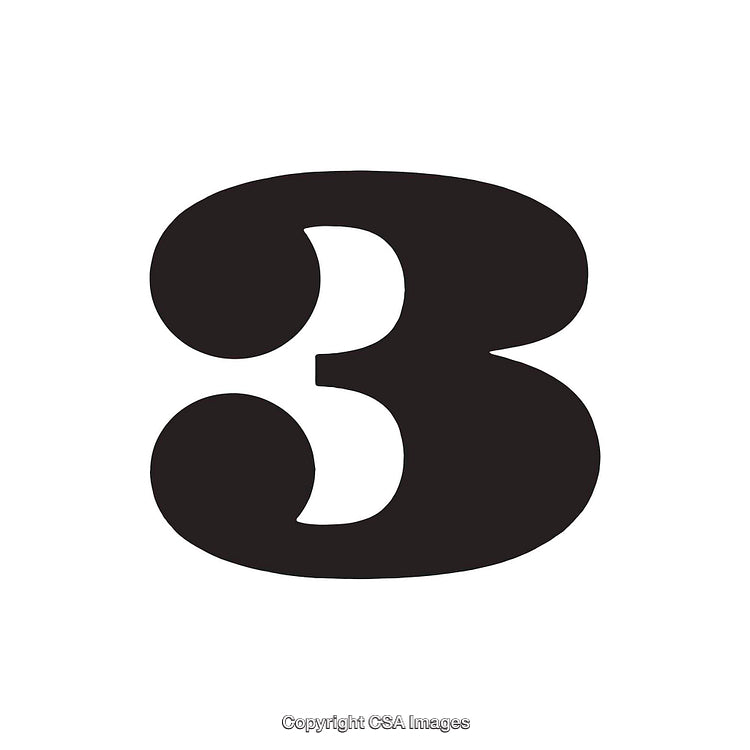 Bold Black Number Three on a White Background Graphical Illustration