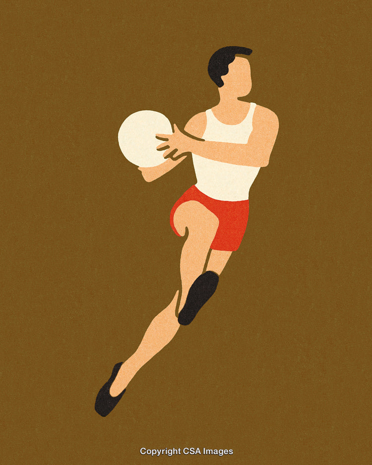 Vintage Artwork of Male Athlete Playing a Ball Sport in Stylish Motion