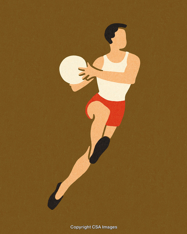 Vintage Artwork of Male Athlete Playing a Ball Sport in Stylish Motion