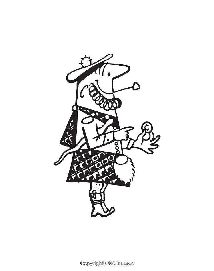 Black and White Line Art of a Scottish Gentleman With Pipe and Humor