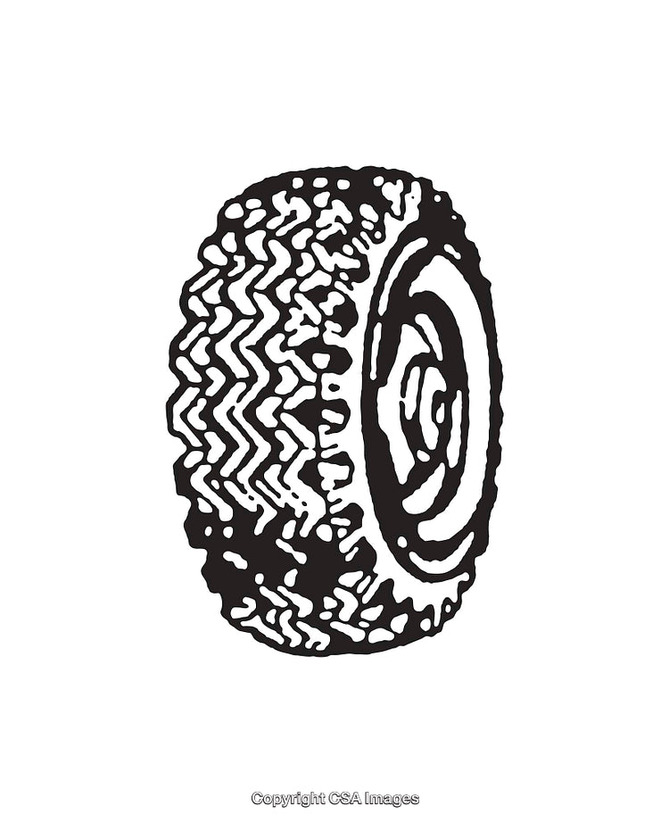 Monochrome Illustration of a Textured Tire with Tread Details