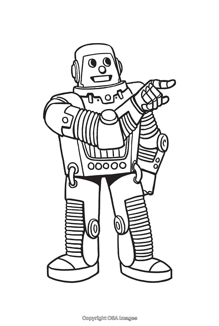 Vintage Style Robot Line Art Illustration Showing Gesturing Pose