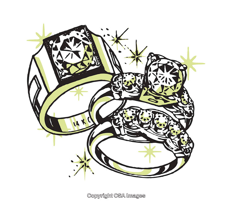 Ornate Illustration of Diamond Rings with Elegant Artistic Sparkles