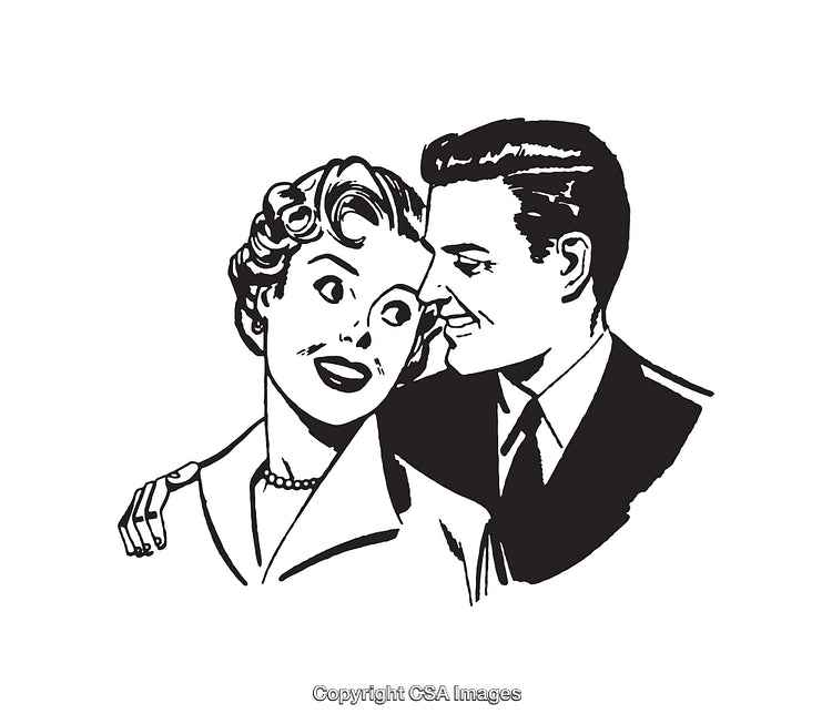 Retro Black and White Illustration of a Happy Couple Embracing