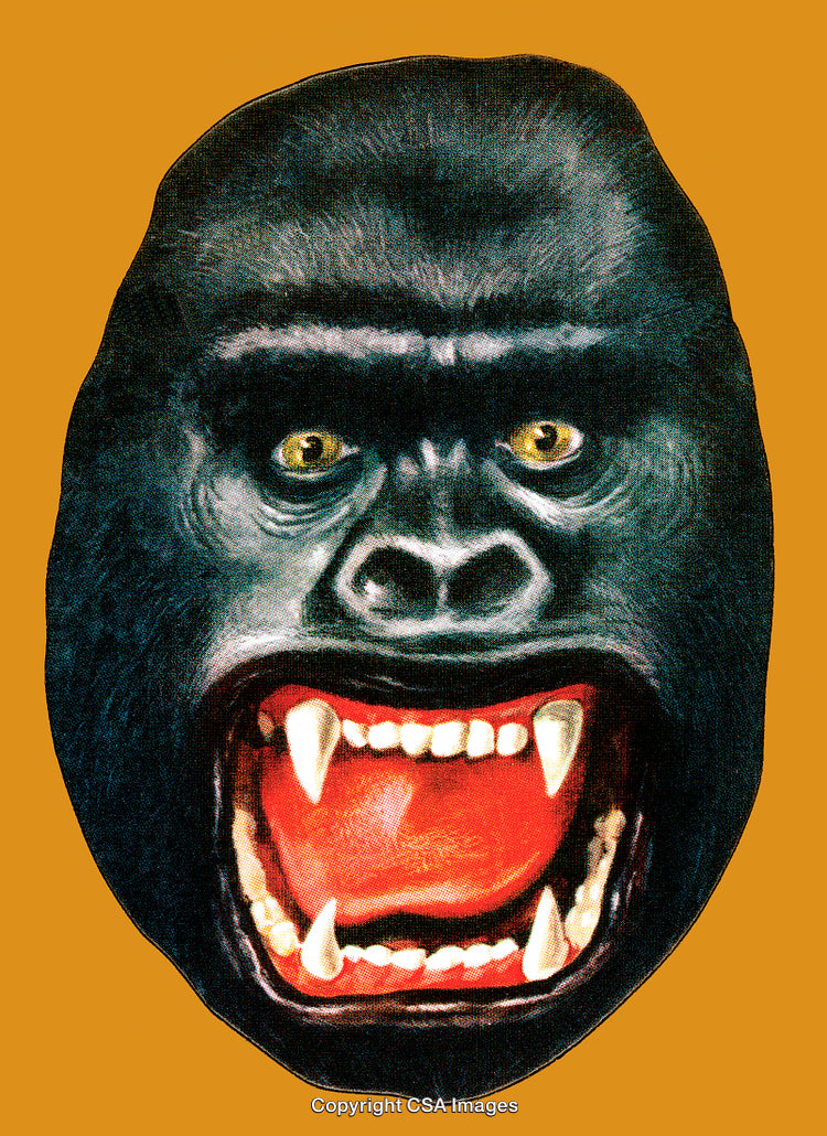 Illustration of a Roaring Gorilla with Sharp Teeth on Solid Background