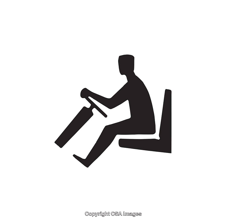 Black and White Icon of a Person Using an Exercise Rowing Machine