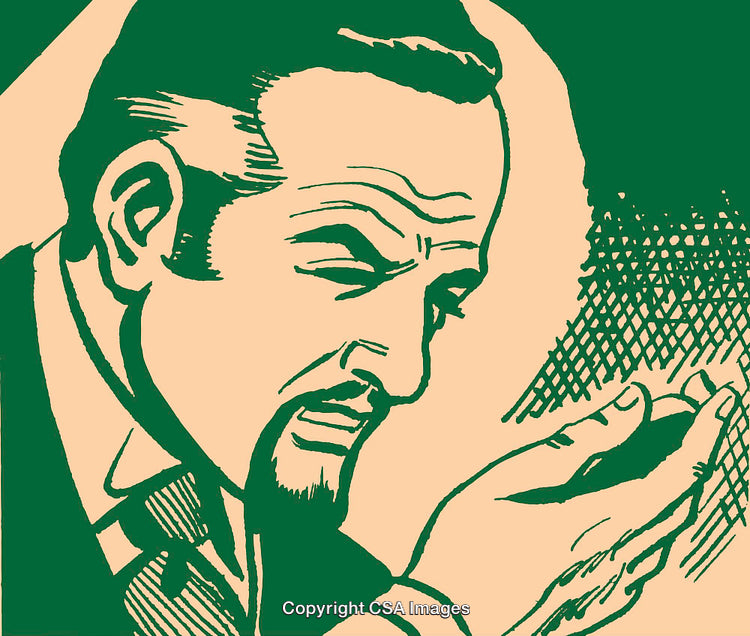 Vintage Stylized Illustration of a Thoughtful Man Gesturing