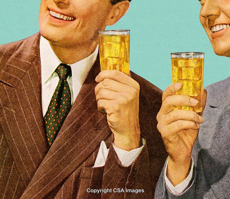 Vintage Styled Image of Smiling Individuals Holding Glasses of Beer