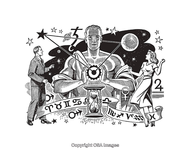 Black and White Line Art Illustration of Zodiac Signs and Astrology